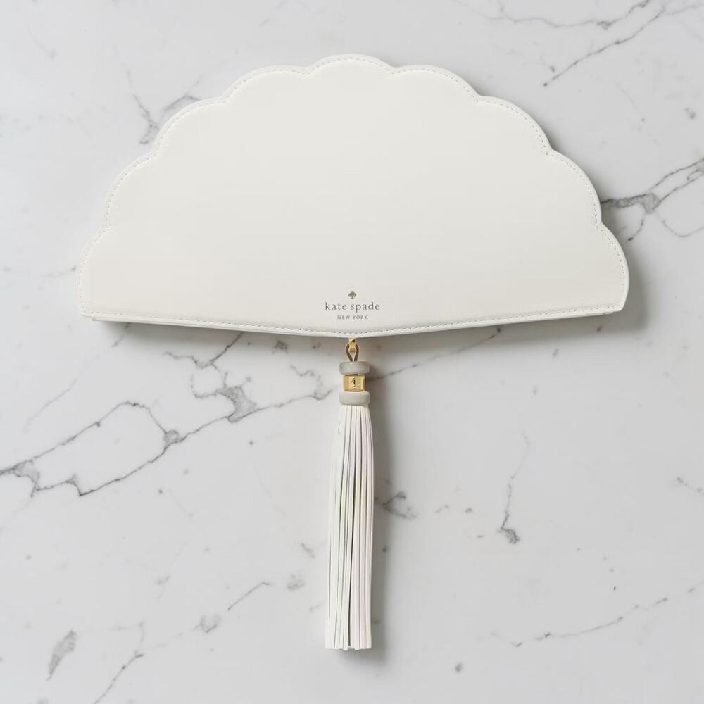 NWT Kate Spade Lotus Fan Clutch Bag Meringue Cream White Novelty Handbag KO531 - Picture 2 of 5